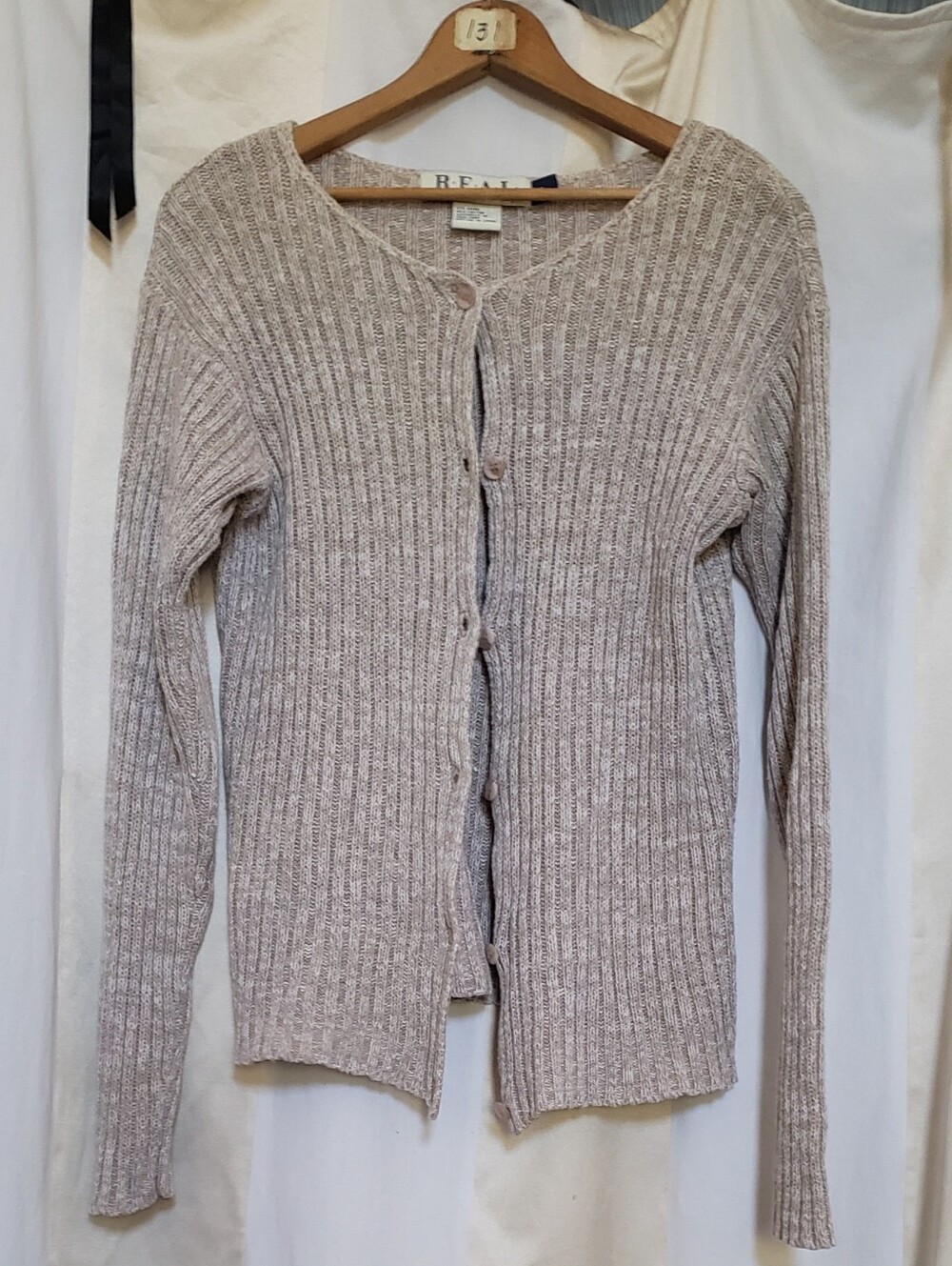 Neutral Cotton Ribbed Sweater